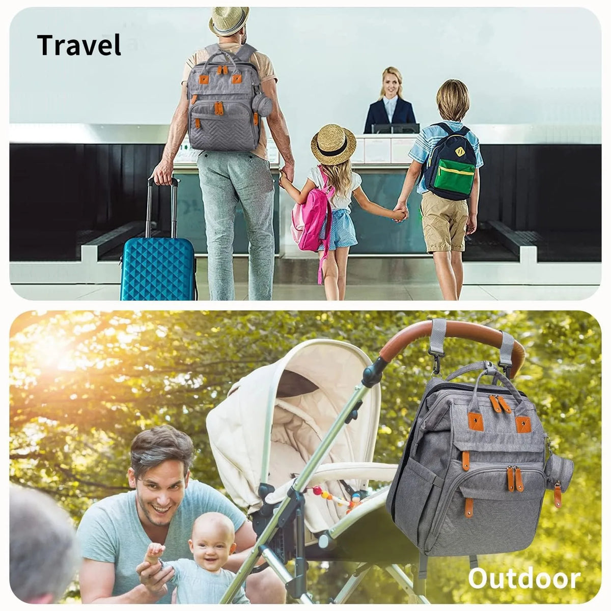 Baby Diaper Bags with Changing Station, Waterproof Large Capacity Diaper Bag Backpack for Moms Dads with USB Charging Port and Stroller Straps