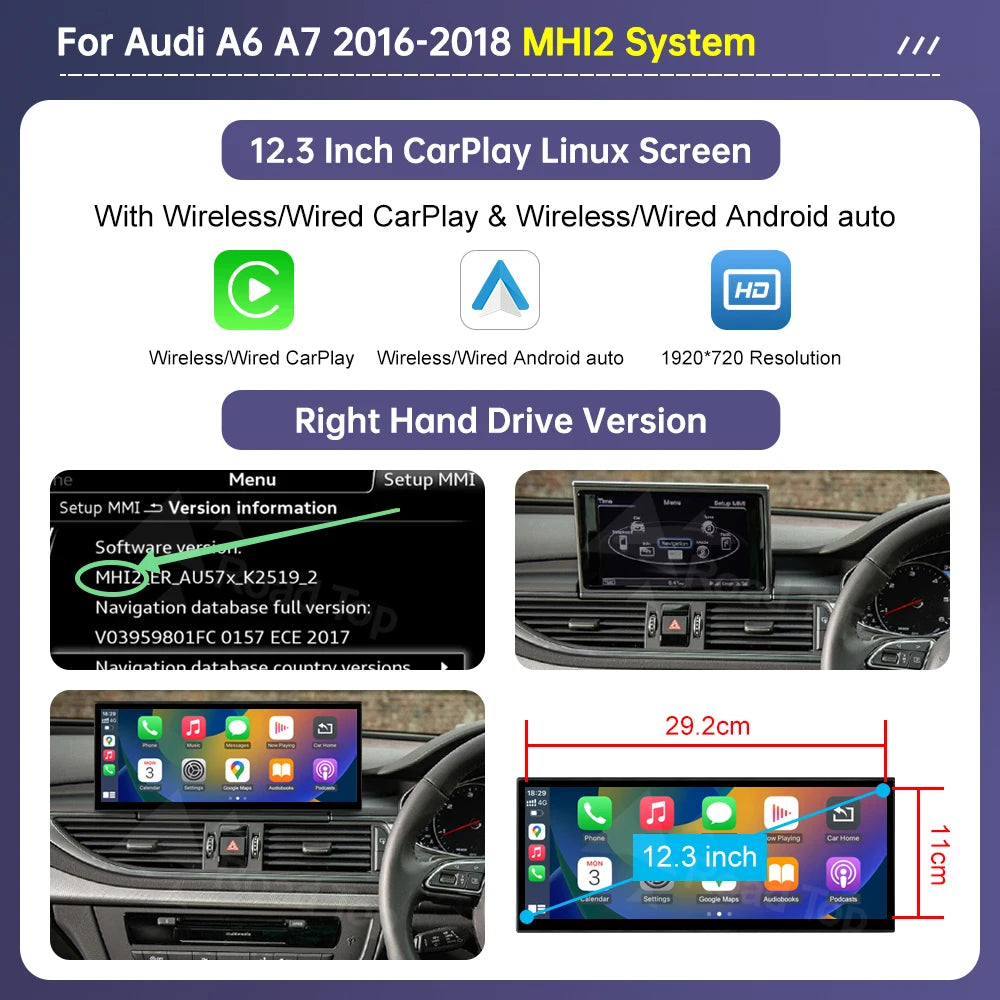 Road Top 12.3" Wireless CarPlay & Android Auto Car Screen