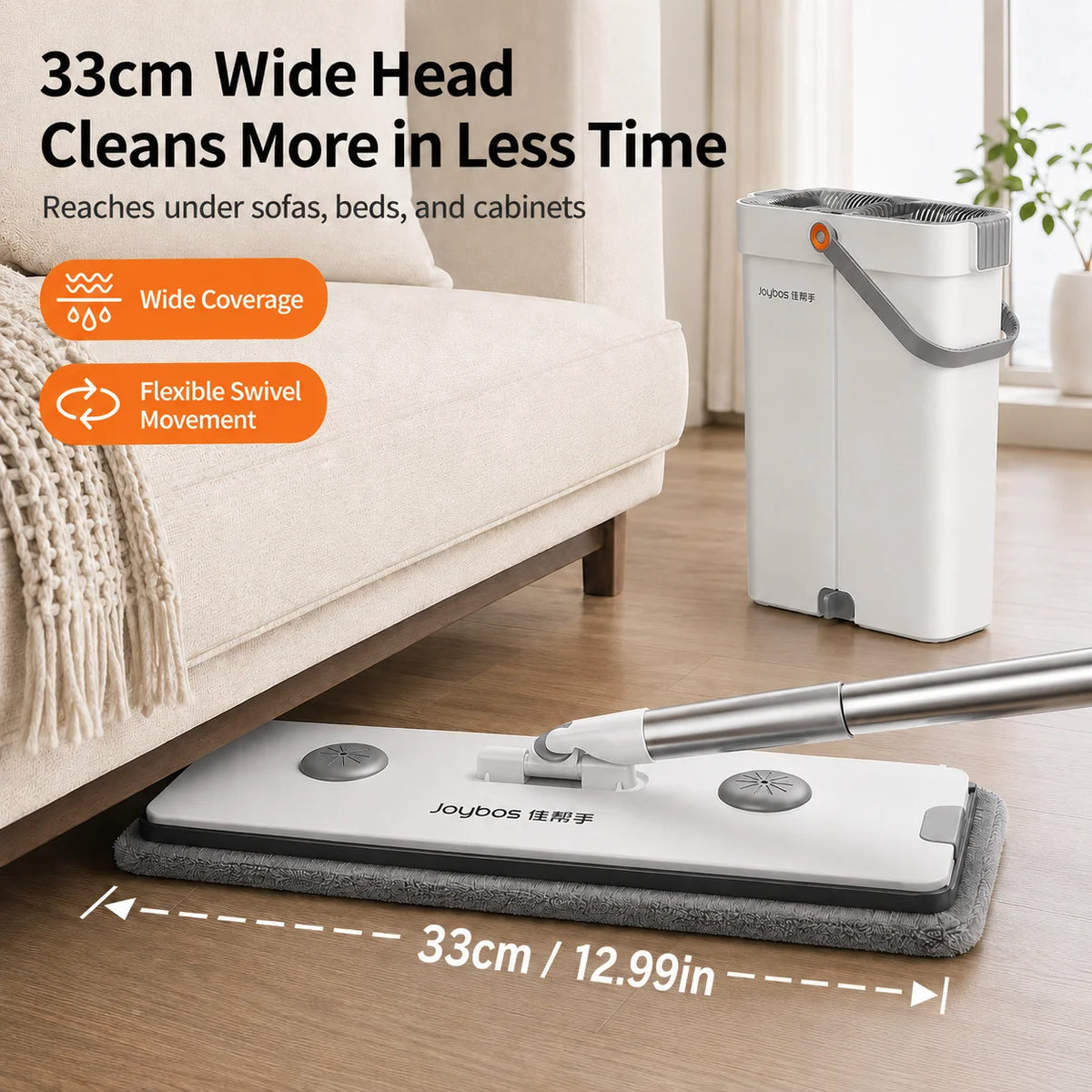 Ultra-Slim Flat Mop and Bucket System, Hands-Free Wash & Dry Floor Mop Set with 2 Microfiber Pads