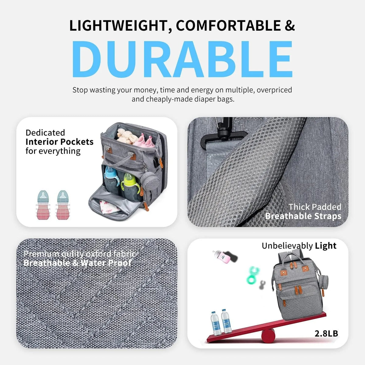 Baby Diaper Bags with Changing Station, Waterproof Large Capacity Diaper Bag Backpack for Moms Dads with USB Charging Port and Stroller Straps