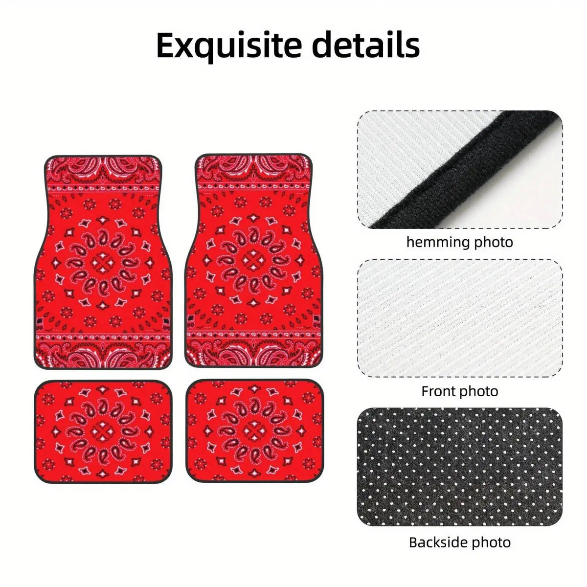 Red Bohemian Paisley Car Floor Mats, 4-Piece Universal Anti-Slip Auto Carpet Set