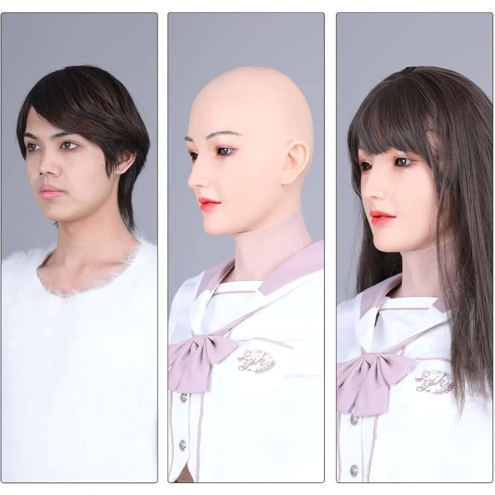 Full HeadMask Realistic Silicone Head Mask Cover Cosplay Halloween Crossdressing Mask Male to Female Crossdresser Disguise