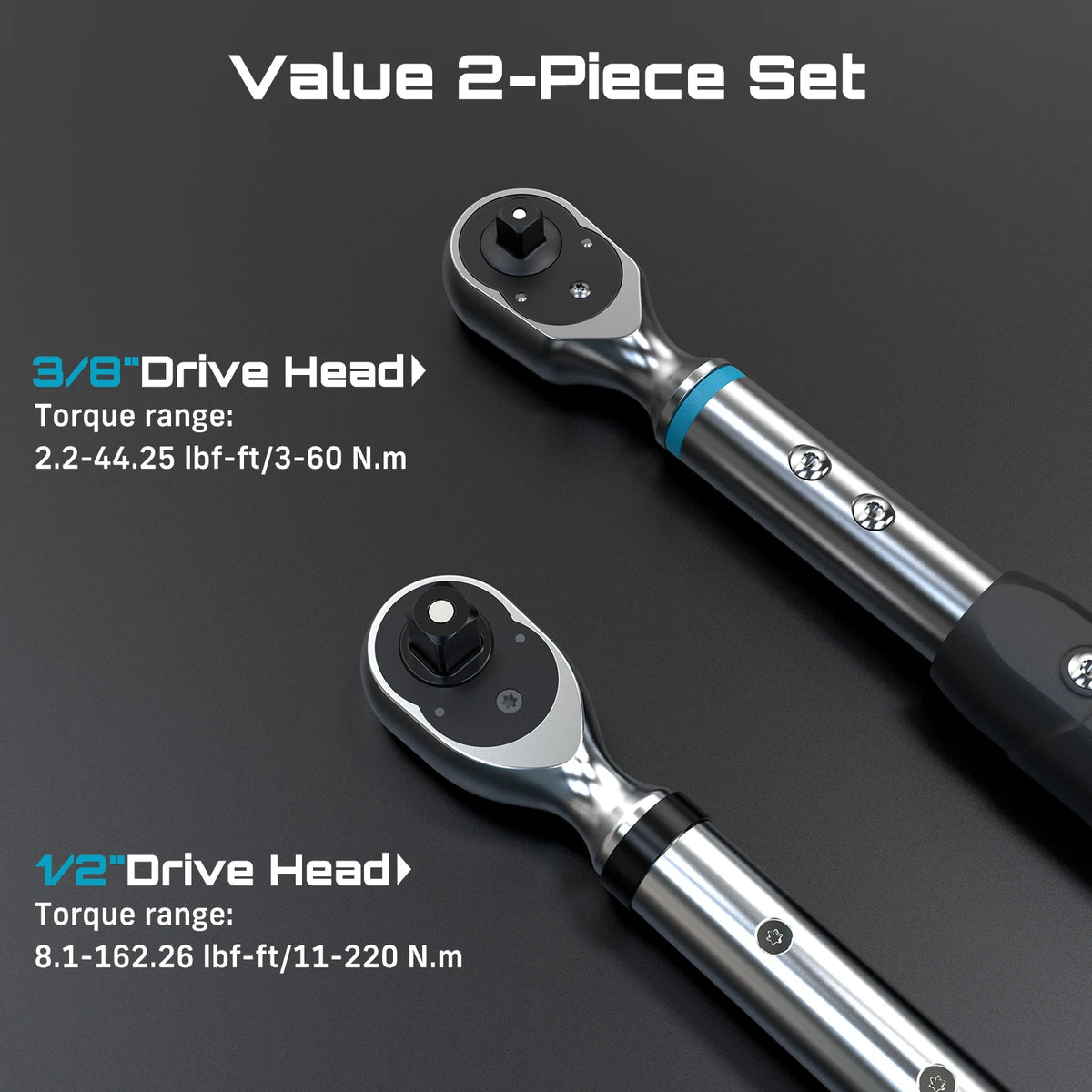 SEESII Digital Torque Wrench Kit D2 Lite Pro-3/8" 220N.m Blue & DH340-1/2" 340N.m Red ±2% High Precision Professional Bicycle Automotive Tool with LED Alarm for Precision Measureme