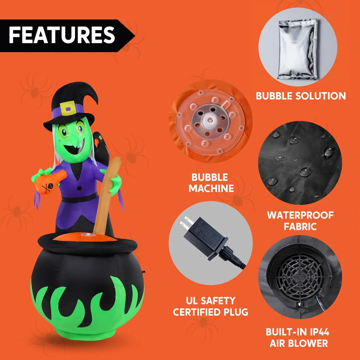 Halloween 6 ft Inflatable Witch and Bubbling Cauldron with Lights