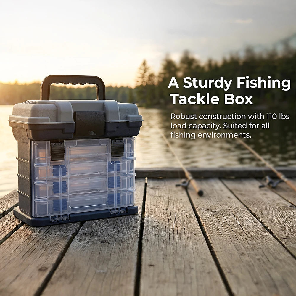 Fishing Tackle Box Kit with Fishing Pliers 4-Tier Multi-Functional Fishing Handheld Storage Box Adjustable Dividers Portable Fishing Tackle Lure Tool