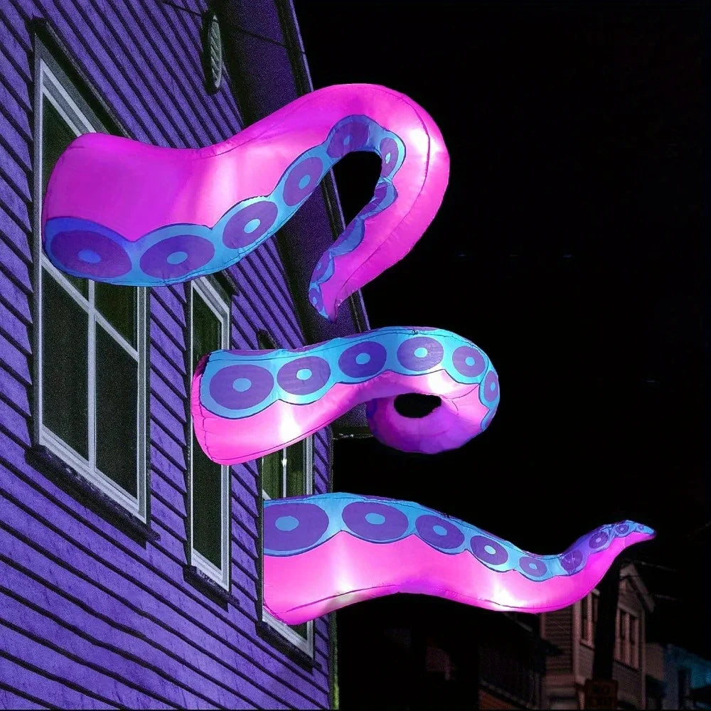3 Pcs Octopus Tentacle Halloween Inflatables Outdoor Window Decorations Octopus Legs with Build-in LEDs Halloween Front Door Window Roof Prop, Outdoor Holiday Blow up Decor for Garden Lawn