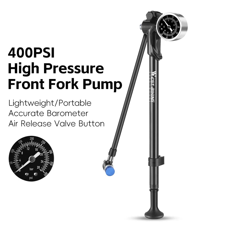 WEST BIKING 400PSI Bicycle Air Pump High Pressure MTB Bicycle Pump Front Fork Rear Suspension Pressure Gauge Schrader Valve