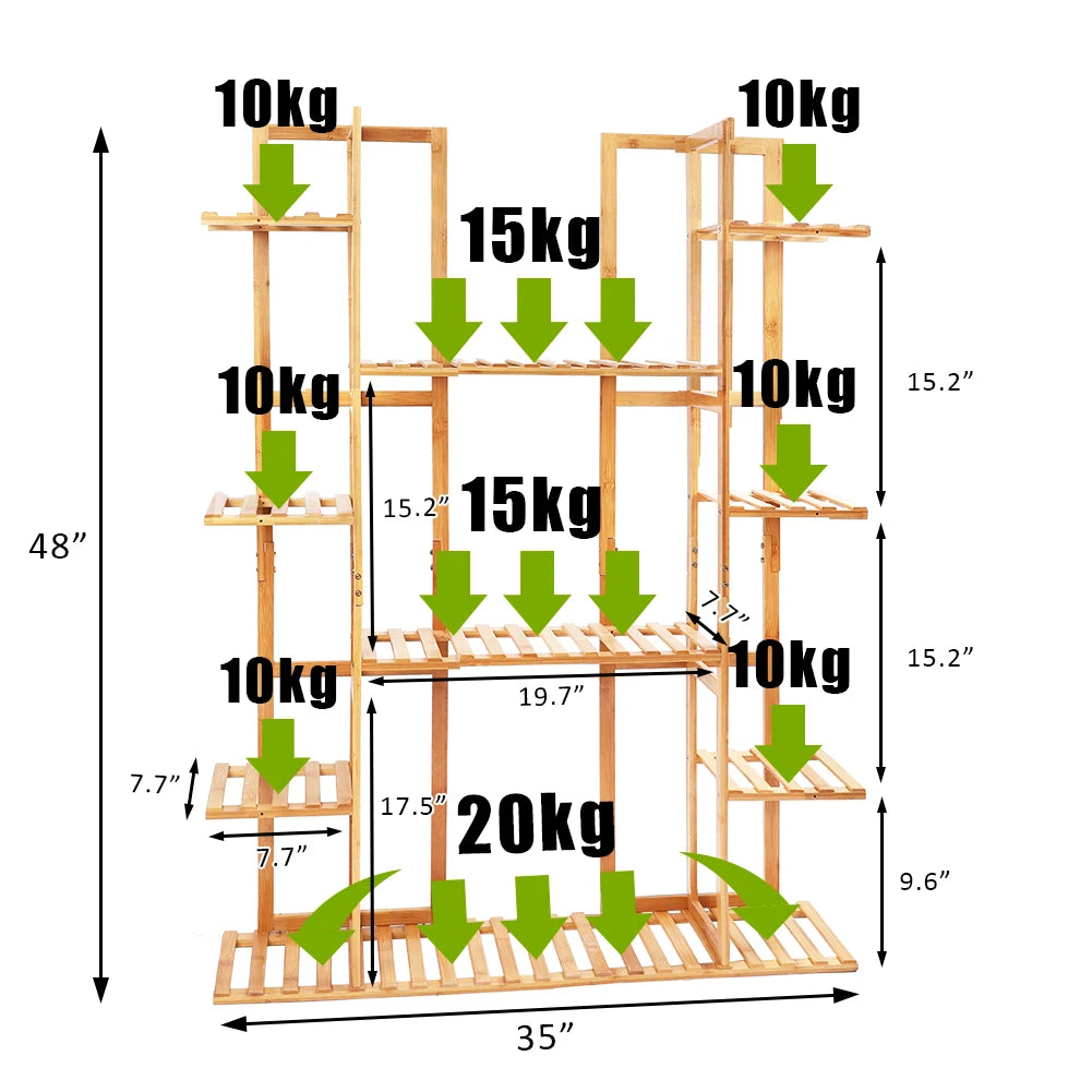 Extra Large 9-Tier Bamboo Plant Stand for Indoor Plants