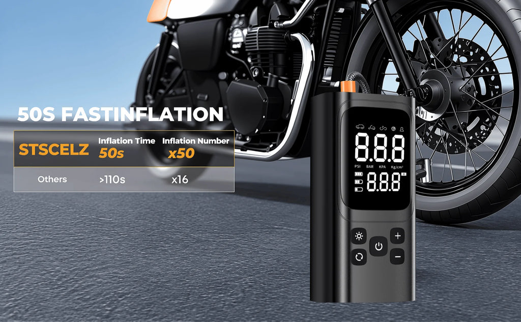 Portable Tire Inflator Air Compressor Electric Air Pump with Digital Pressure Display for Car Bike Motorcycle Ball Inflatables Compact Air Compressor for Home Travel Emergency Use