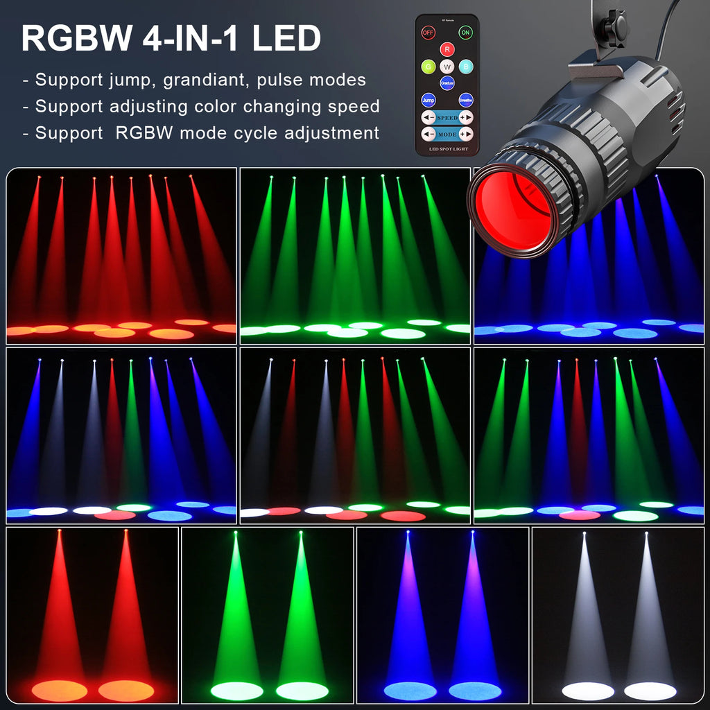 U'King 4Pcs 10W LED Mini Spotlights Manual Focus RGBW Pinspot Stage Lights For DJ Disco KTV Bar Nightclub Show Wedding Party