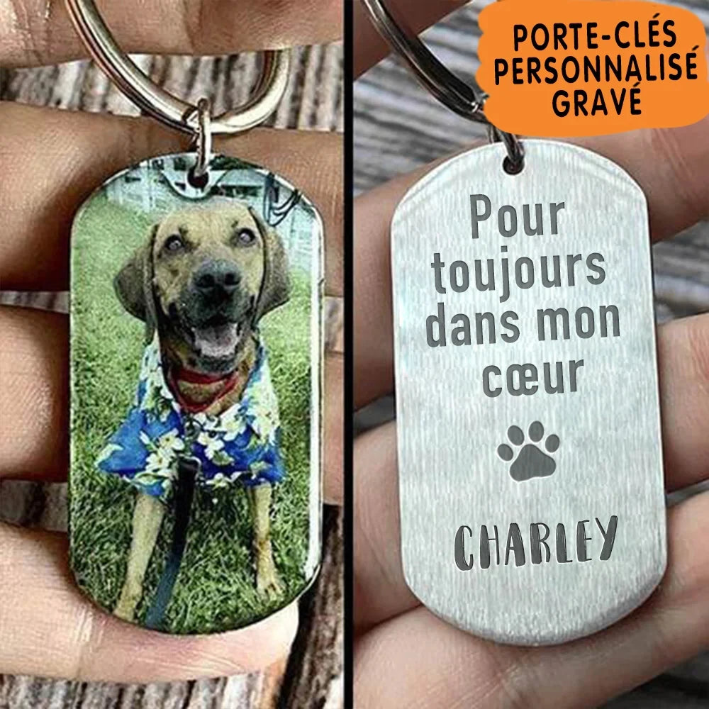 Personalized Pet Photo Necklace or Keychain, Engraved Custom Dog and Cat Memorial Pendant