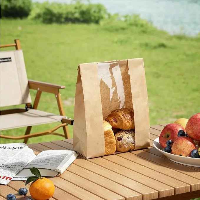 250 Pack Bread Bags for Homemade Bread,Large Kraft Paper Bakery Bags with Clear Window & Label Seal Stickers for Baked Food