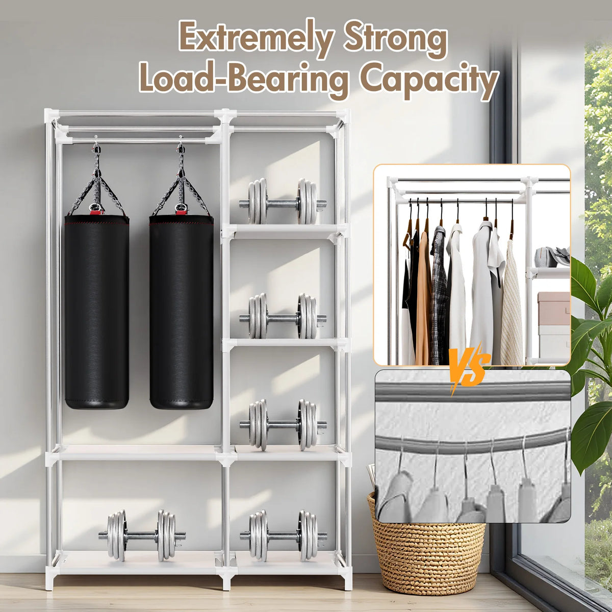 Portable Closet Wardrobe Organizer with 6 Shelves and Hanging Rod