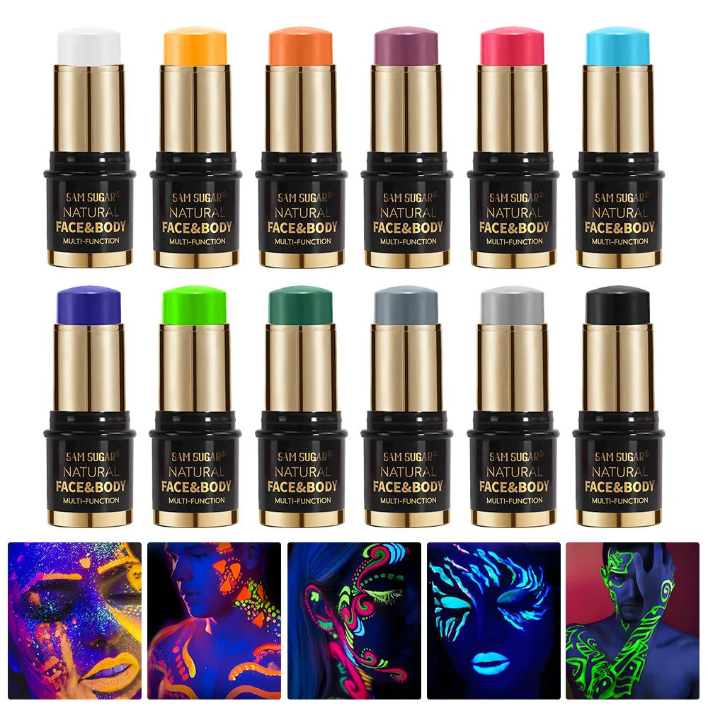 12 Colors Black White Halloween Makeup Waterproof Face Body Paint Stick Neon Colorful Blue Green Yellow Face Paint Cosmetics