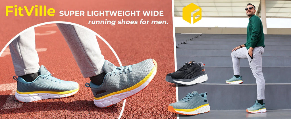 FitVille Men's Extra Wide Toe Box Shoes, Cushioned Non-Slip Lightweight Walking Sneakers