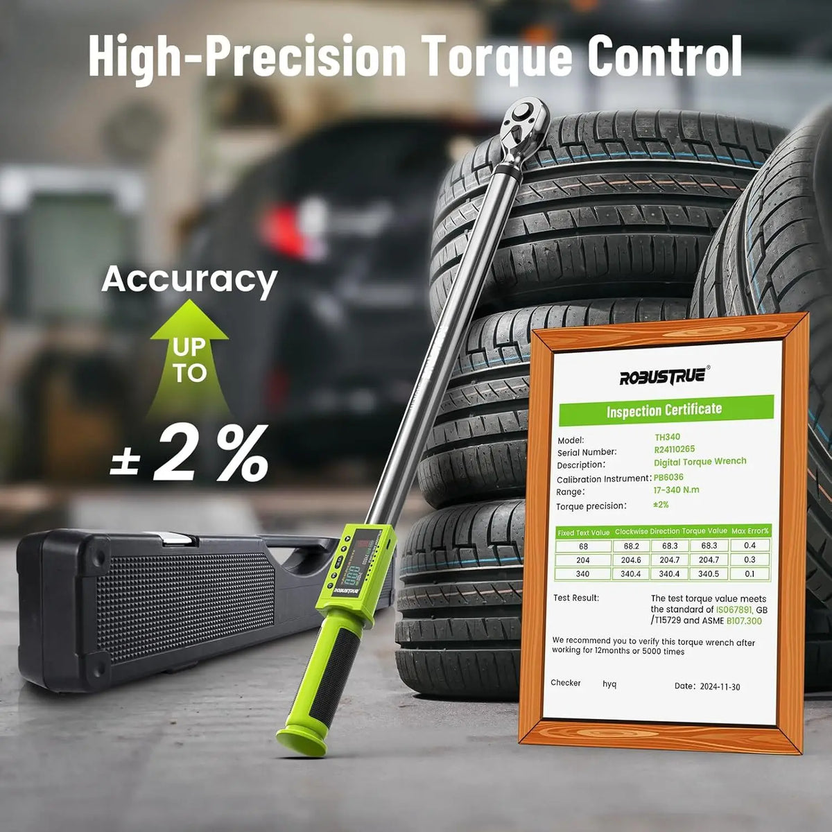 Robustrue TH340 1/2" Digital Torque Wrench Kit 300Nm ±2% 500 Data Memory & 10 Preset