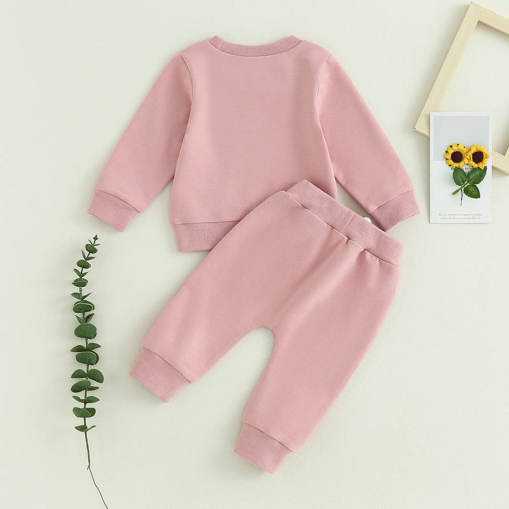 Toddler Girls Fall Outfit, Letter Print Long Sleeve Sweatshirt and Elastic Waist Pants Set