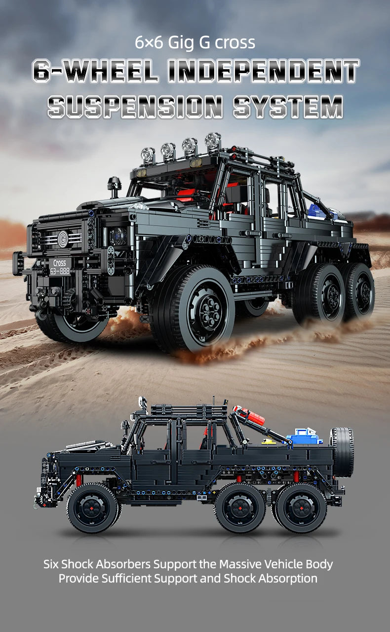 KAVOWORLD 6x6 Black Off-Road Truck Building Blocks Set 1:8 Pickup Truck Car Construction Kit DIY Bricks Toy Gift for Adults Teen