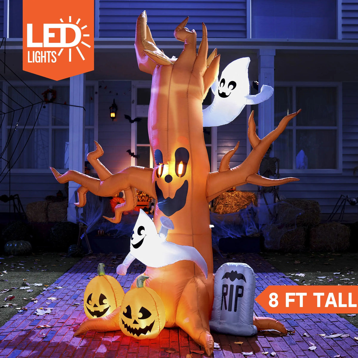 Halloween 8 ft Inflatable Haunted Tree with Ghost and LED Lights