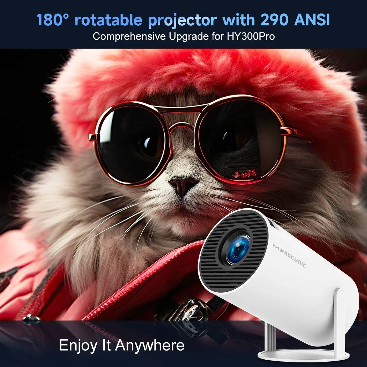 Magcubic Hy300Pro Allwinner H726 Smart Projector, 290Ansi 720P Native 1080P Compatible, Android 14 Dual Wifi6 Bt5.4 8K Decoding Indoor Outdoor