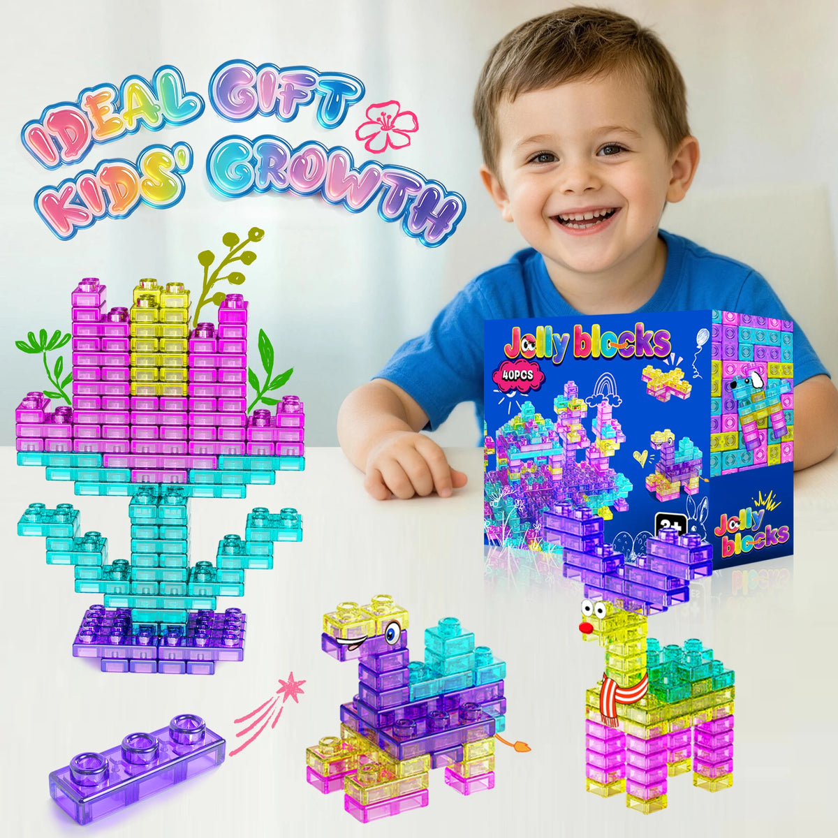 40 PCS Sensory Soft Building Blocks for Toddlers, Kids Montessori Squishy Jelly Blocks Stacking Toy Set
