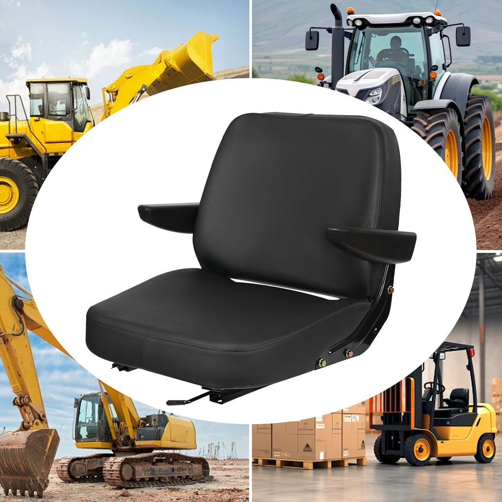 Forklift Seat with Armrest Universal Driver Side Tractor Seat Black Capacity 100kg Adjustable Bulldozer Lawnmower Seat