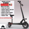 60-85KM/H Fast Electric Scooter for Adults, 1200W-6000W High Power E Scooter Single/Dual Motor, 48V 52V 60V 72V Long Range 40-100KM, 10Ah-30Ah Battery, 11 Inch Off Road Fat Tire All Terrain Electric Scooter with Dual Suspensi