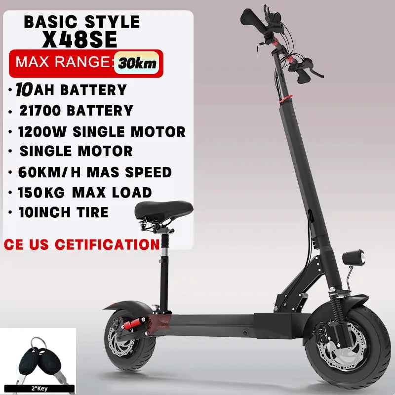 60-85KM/H Fast Electric Scooter for Adults, 1200W-6000W High Power E Scooter Single/Dual Motor, 48V 52V 60V 72V Long Range 40-100KM, 10Ah-30Ah Battery, 11 Inch Off Road Fat Tire All Terrain Electric Scooter with Dual Suspensi