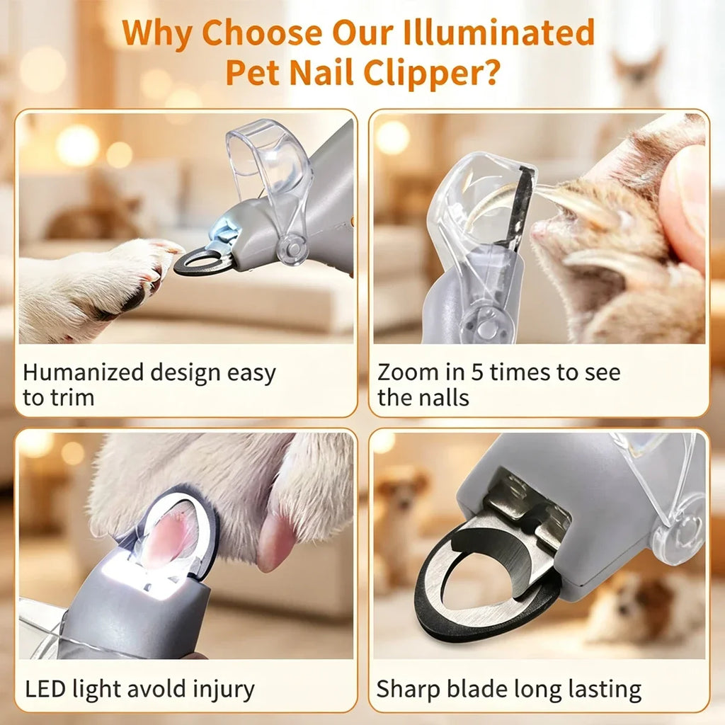 Pet Nail Clipper with LED Light & 5X Magnifying, Dog & Cat Claw Trimmer, Pet Grooming Tool for Easy Nail Care