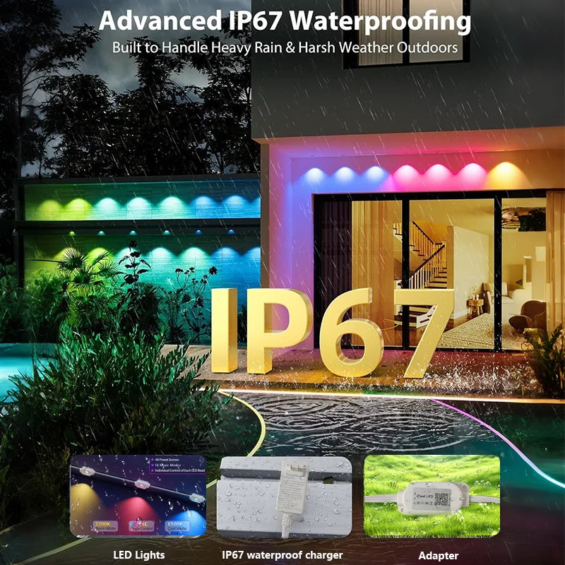 Permanent Outdoor Lights Smart Eave Lights DIY Color Changing Music Sync Dynamic Waterproof for Roof Party Garden Decor