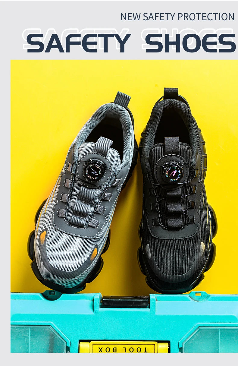 Breathable Lace-Free Safety Work Shoes, Anti-Smash Anti-Puncture Steel Toe Sneakers