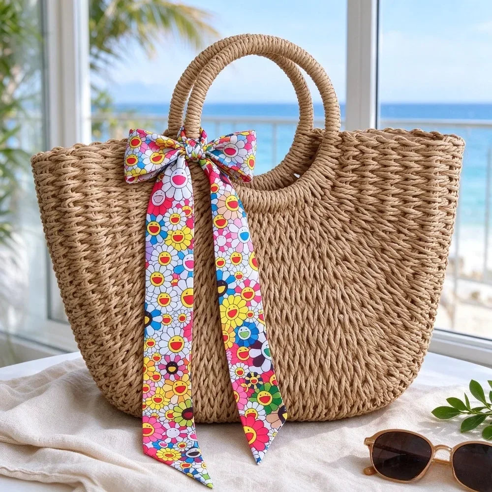 1Pcs Multiway Long Skinny Silk Scarf, Sunflower Print Ribbon, Bag Charm Hair Bow Belt, Multi-purpose Decorative Scarf for Handbag Hair Accessory