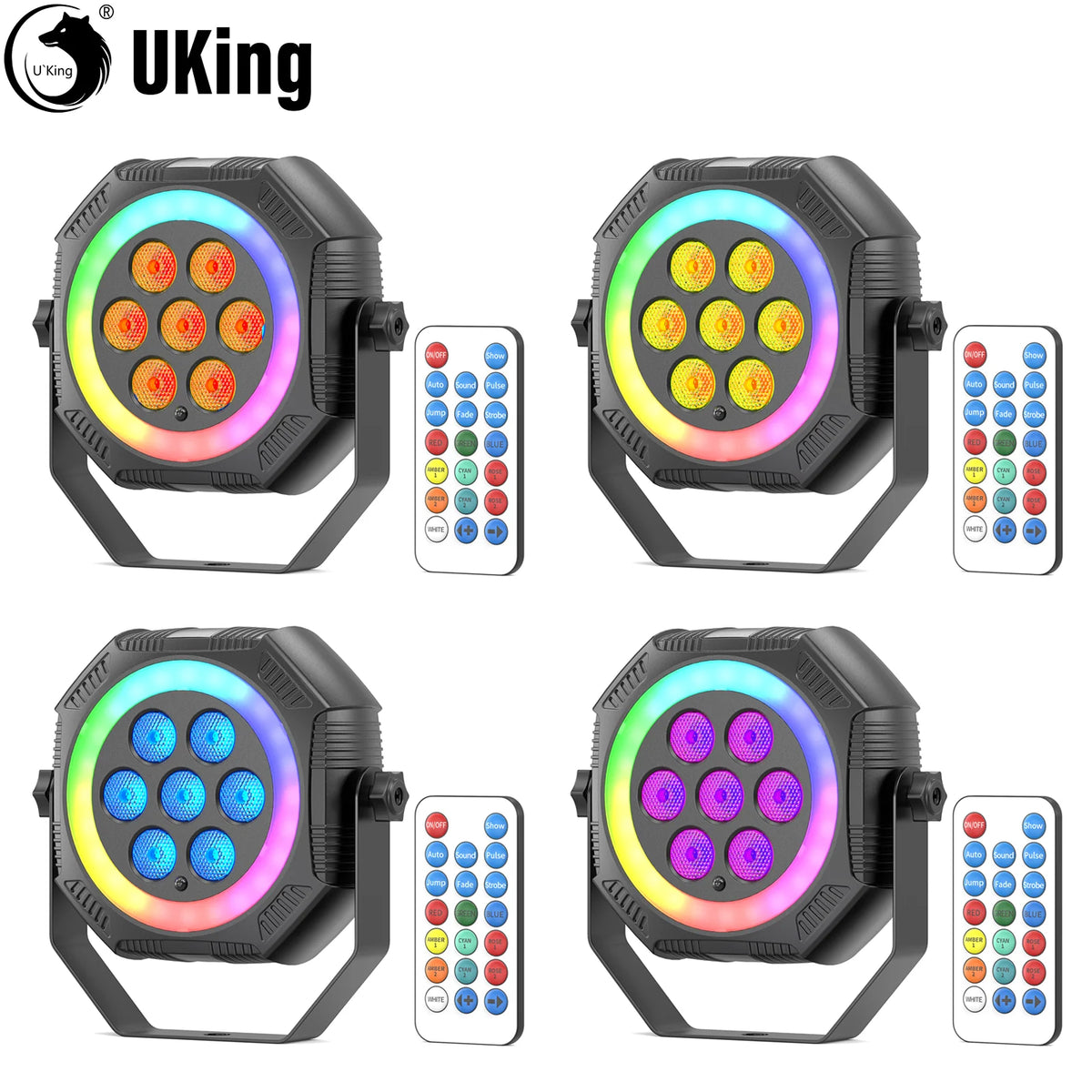 U'King 1/2/4Pcs Mini 7-LED RGB Rechargeable Par Lights With Light Strip Effect Par Can Stage Lights For Wedding DJ Party KTV Bar