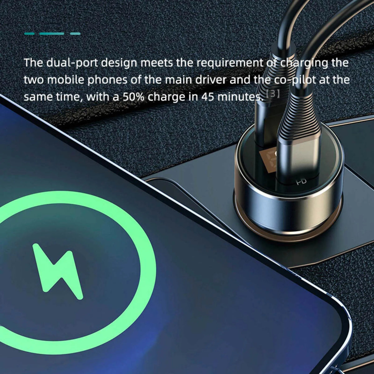 Car Charger Dual USB 18W PD Quick Charge LED Voltmeter Display Aluminum Alloy 12V-24V Fast Charging Adapter for Phone Tablet GPS