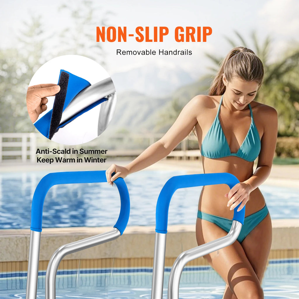 SucceBuy Pool Handrail Stainless Steel with Base Plate for Indoor/Outdoor Swimming Pool Safety Railing w/ Grip Cover for Decks