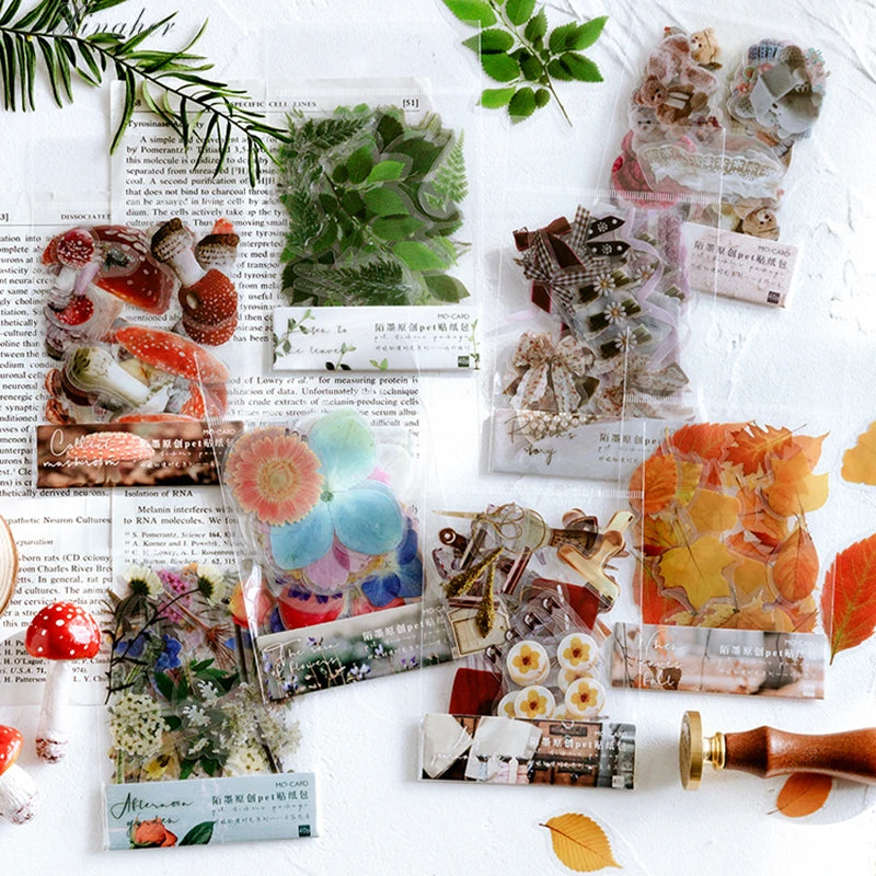 40-Piece Vintage Ginkgo Leaf Clear PET Stickers, Waterproof Journal and Scrapbook Decals