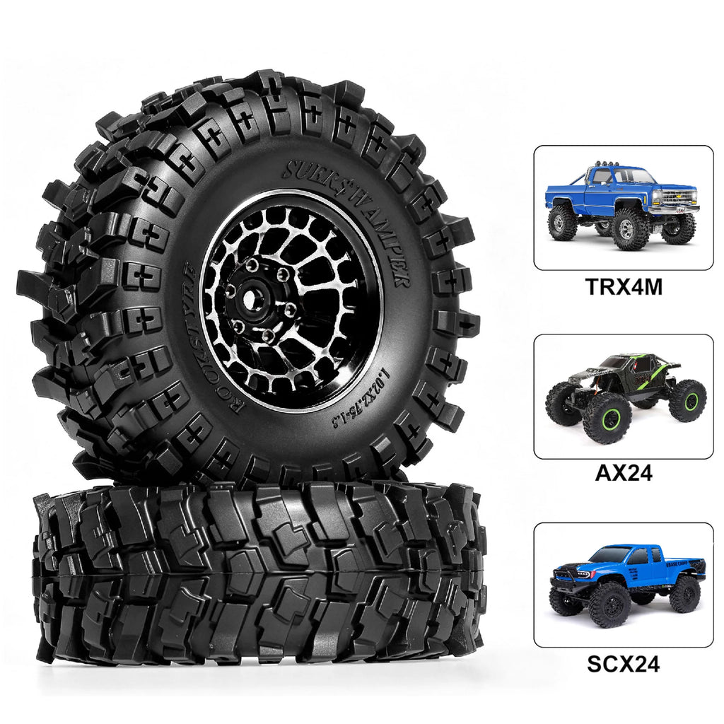 RED SPIDER 4Pcs 1.3 Inch RC Complete Wheels Set Metal Beadlock Wheel Rims + Deep Tread Rubber Tires With Foam OD 68.8mm For 1/18 Traxxas TRX4M Axial SCX24 FCX24 Micro RC Crawler Buggy Off Road DIY Modification Parts