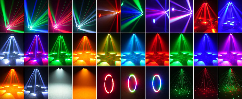 150W 6-Arm RGBW Beam Moving Head Light with Strip Effect Stage Light DMX512 Honeycomb Beam Strobe Effect for DJ Party