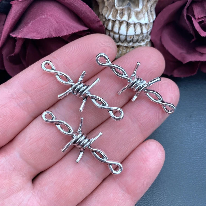 10-Piece Gothic Barbed Wire Thorn Charms 40x17mm, DIY Jewelry Making Pendants