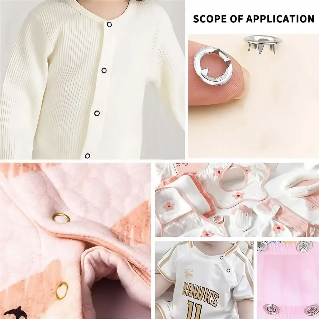 1Set 201Pcs Hand Pressed No Sew Five Claw Button Installation Tool Set Metal Snap Buttons Fasteners Pliers Kit for Baby Clothes Romper Sewing