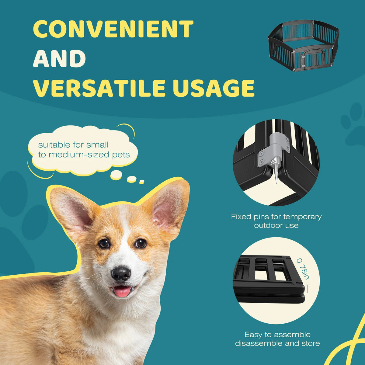 Plastic Dog Playpen 6 Panel 24IN Expandable Durable Pet Fence for Medium Dogs, Indoor Outdoor Folding Portable Puppy Playpen