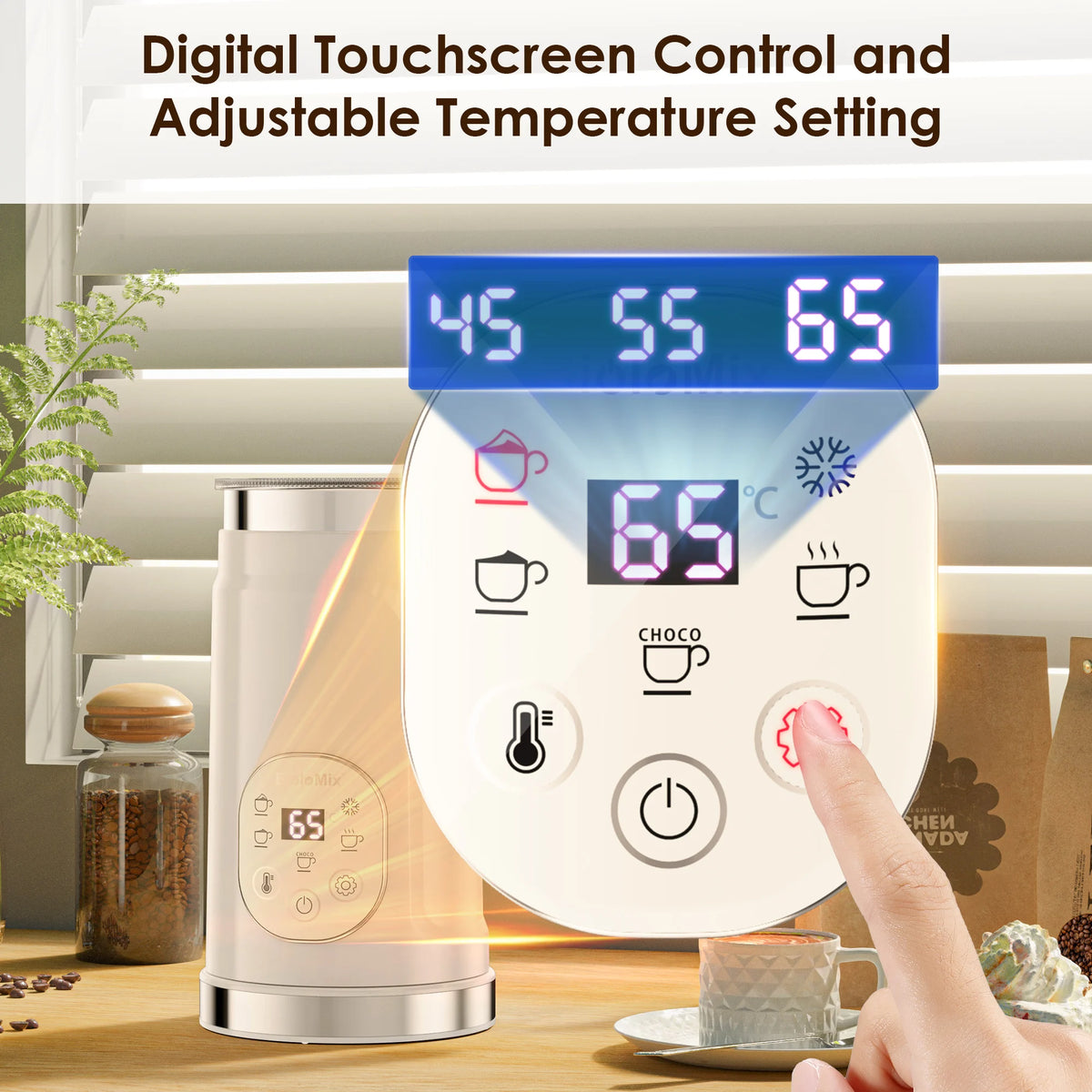 BioloMix 5-in-1 Milk Frother with LED Touch Screen, Hot and Cold Foam Maker for Lattes