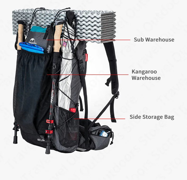 Outdoor Mountaining Backpack Waterproof High Capacity Sports Climbing Ultralight Hiking Travel Bag With Rain Cover