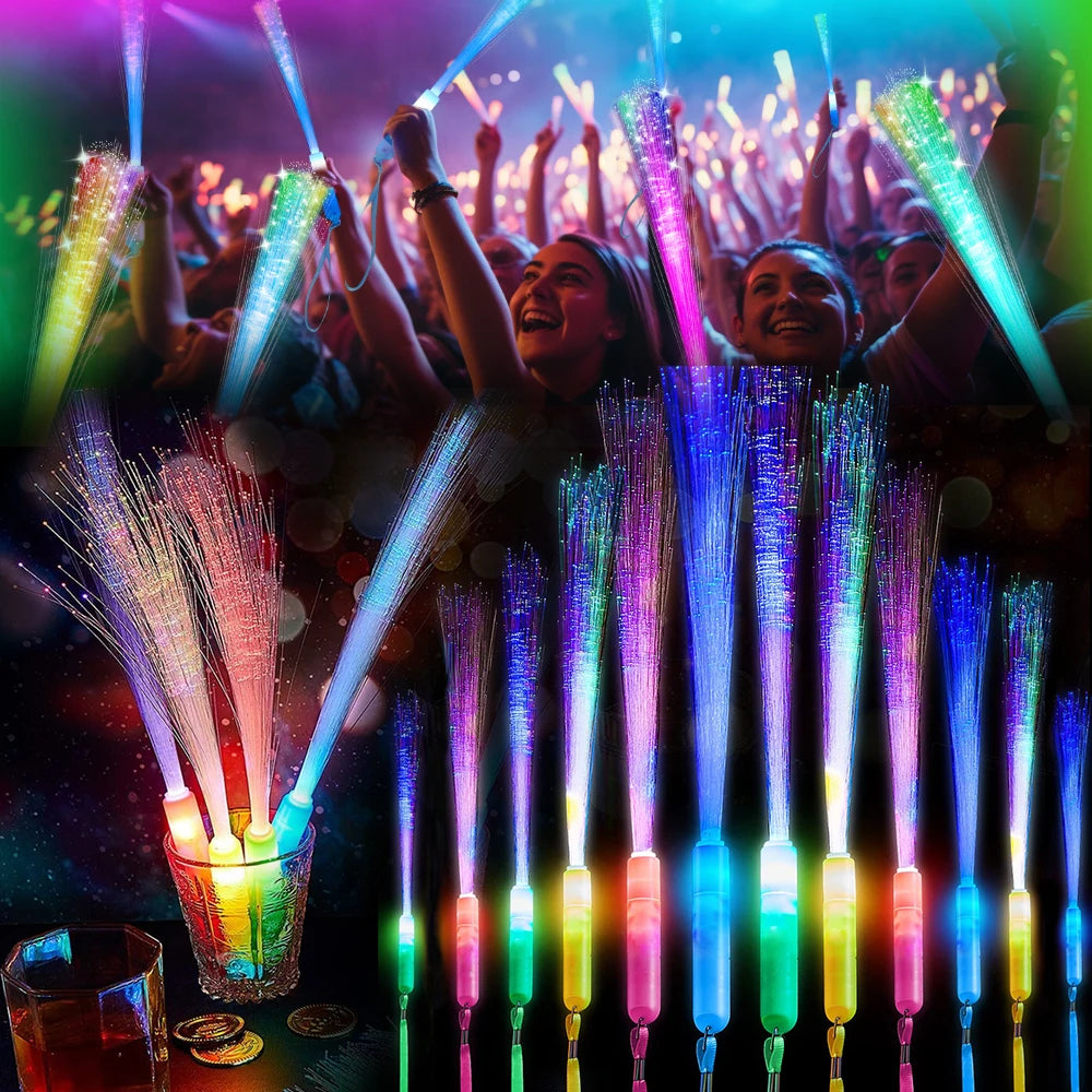 60pcs Colorful LED Glow Fiber Optic Fluorescent Sticks, Party Wands, Batons, DJ Flashing Glow Sticks, Bulk Foam Glow Sticks, Col