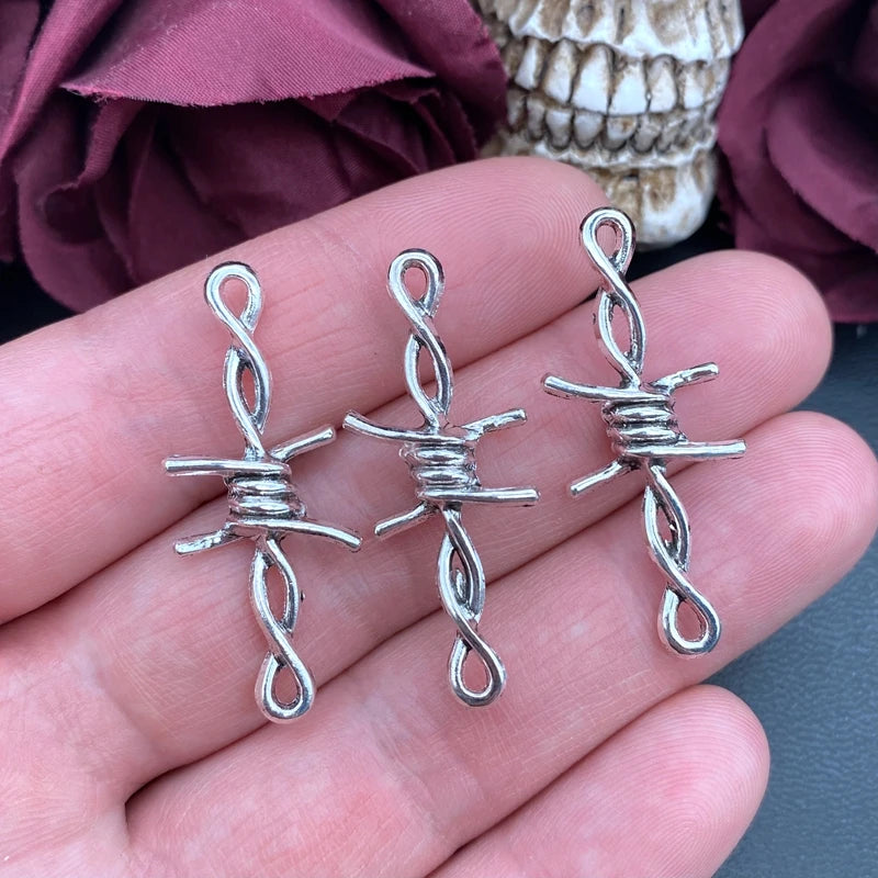 10-Piece Gothic Barbed Wire Thorn Charms 40x17mm, DIY Jewelry Making Pendants