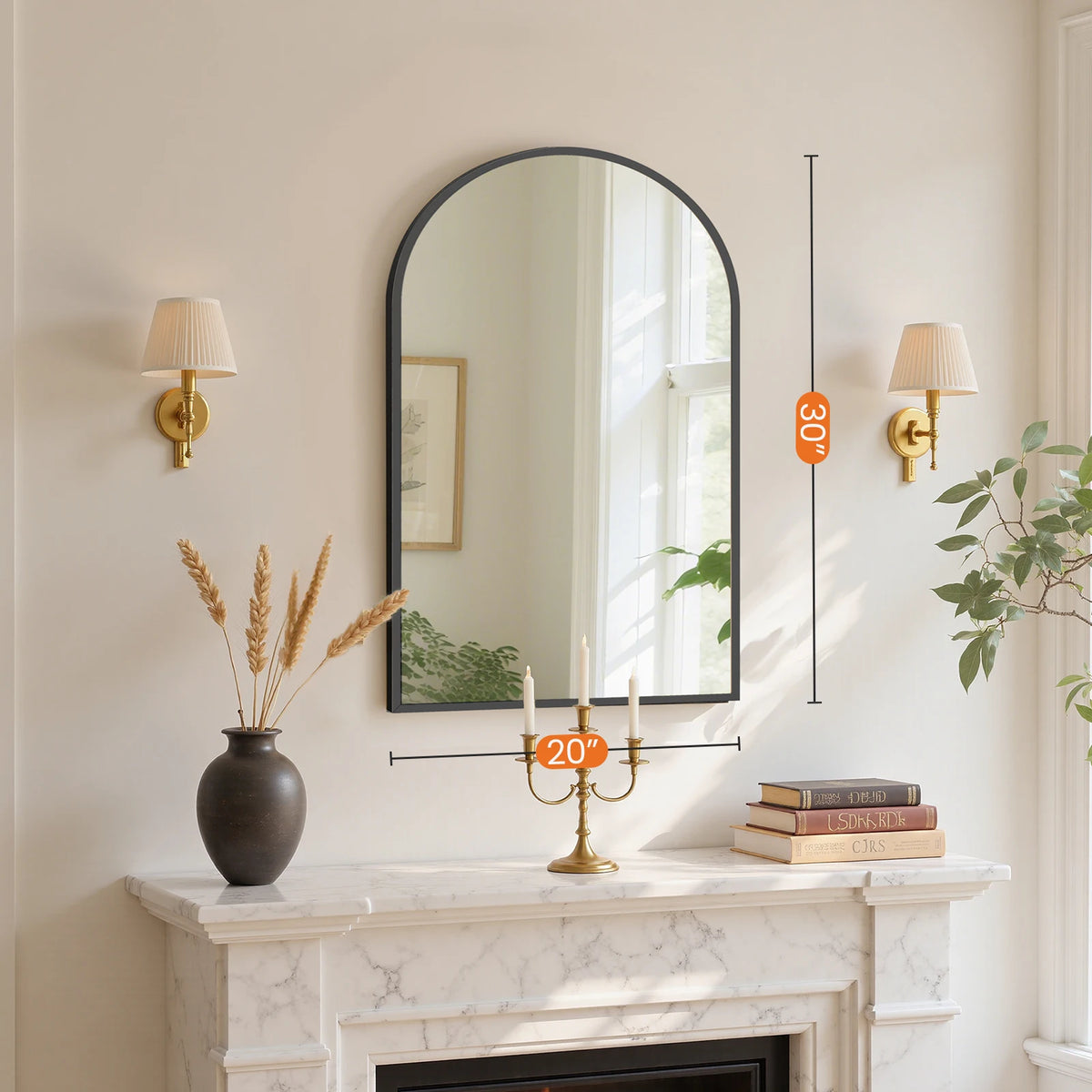 MCQ Arched Bathroom Mirror Over Sink Wall Mounted Aluminum Alloy Frame Horizontal Vertical Hanging Modern Vanity Mirror for Home