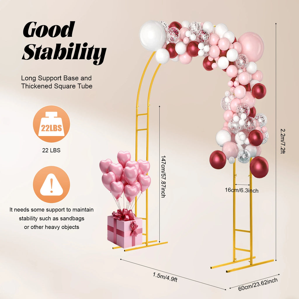Gold Round Arch Backdrop Stand 2.2m Large Wedding Party Decor with Double Tube for Flowers Balloons Heavy Duty Steel Frame