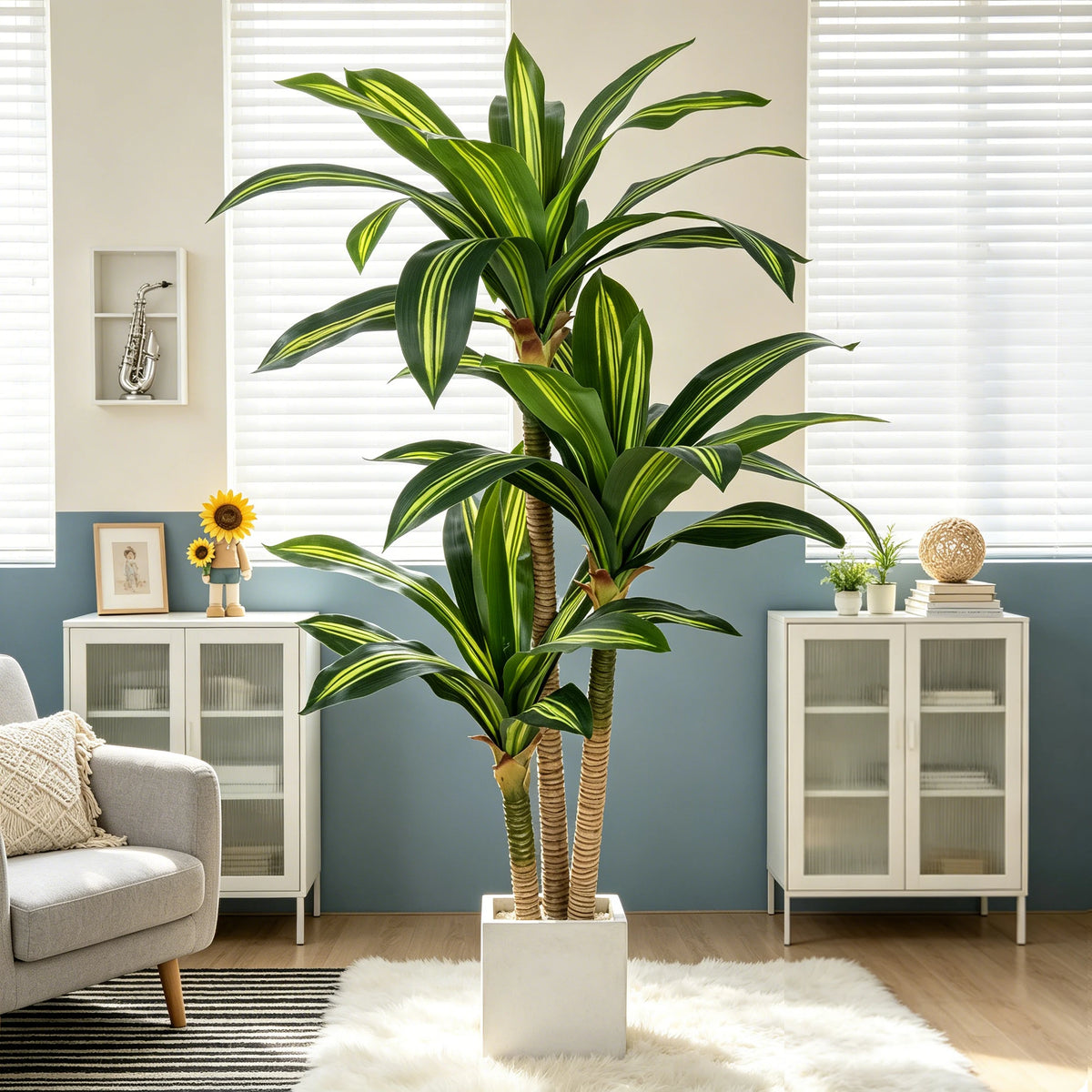 Artificial Dracaena Tree in Pot, 4 to 6 ft Faux Floor Plant