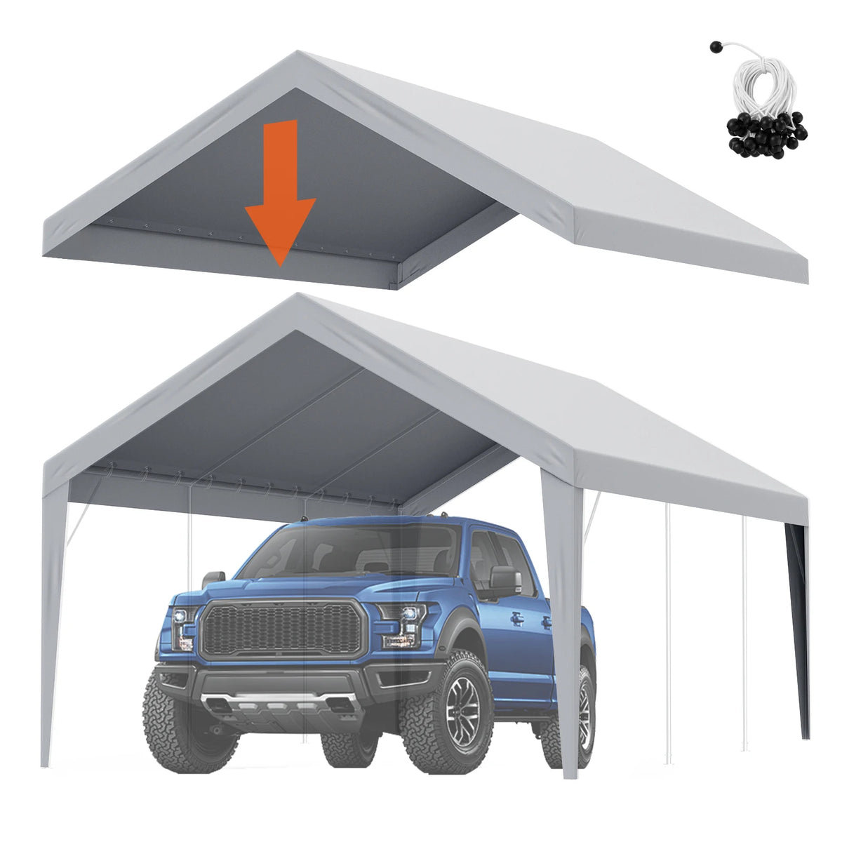SucceBuy Carport Replacement Canopy Cover Garage Top Tent Shelter Tarp Heavy-Duty Waterproof & UV Protected （Frame Not Include）