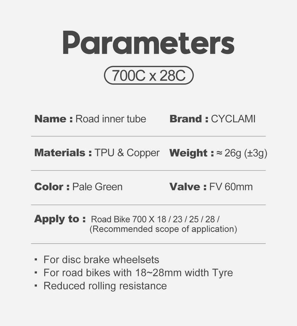 2pcs CYCLAMI 38g Ultralight Bike Inner Tube 700 X18 23 25 28 Road Bicycle TPU Material Tire 60mm Length French Valve Super Light